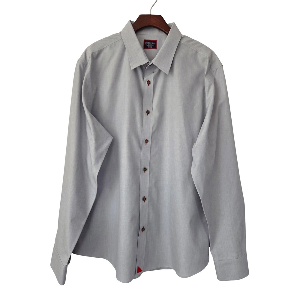 Untuckit Republican Wrinkle-Free Buttondown Shirt Slim Fit XXL‎ Gray Cotton EUC